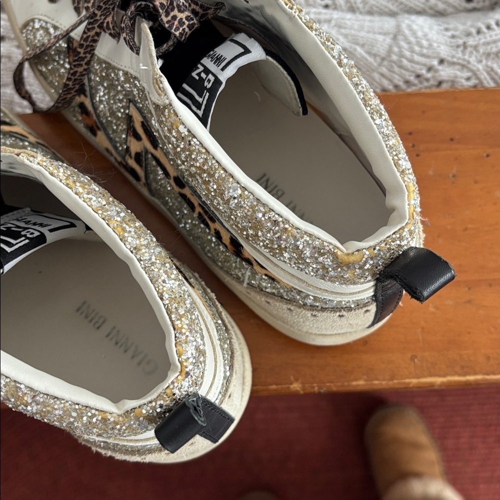 Gianni Bini White and Leopard High-Top Sneakers with Sparkles - Picture 4 of 8